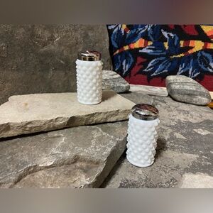 Milk Glass Salt & Pepper Shaker  with Textured Studded Scale Pattern
